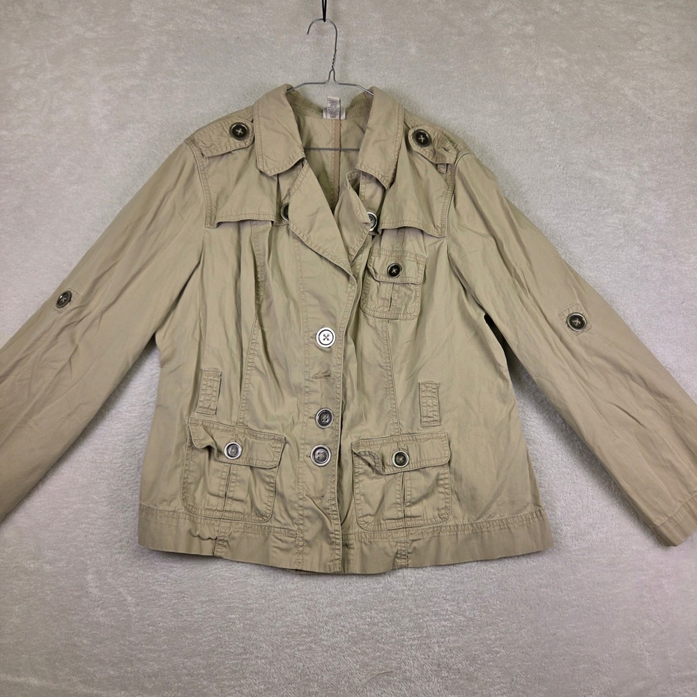 Venezia Womens Tan Khaki Cotton Utility Jacket Size 18/20 Epaulets Roll Tab